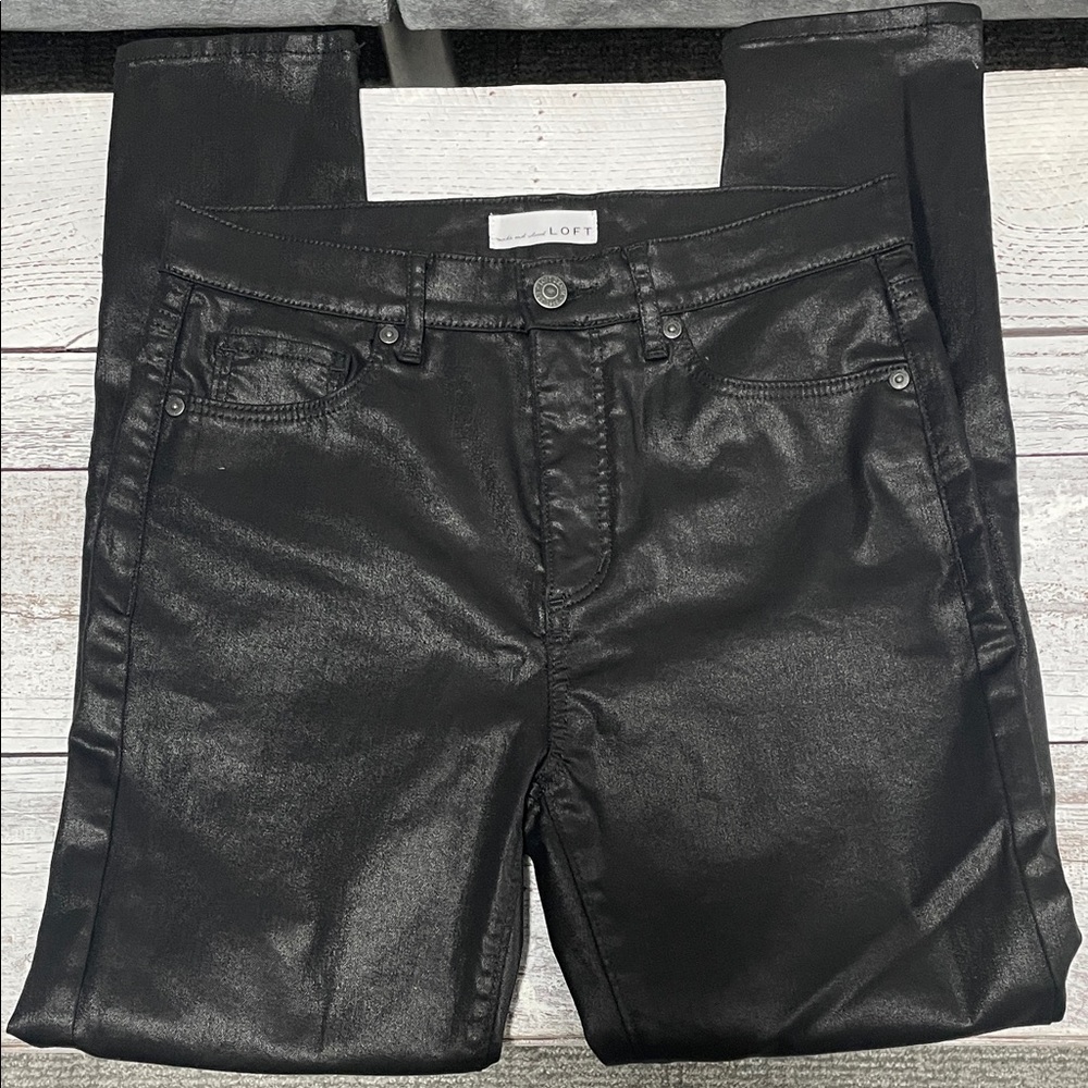 LOFT Women's Shiny Black Skinny Jeans Size 2/26